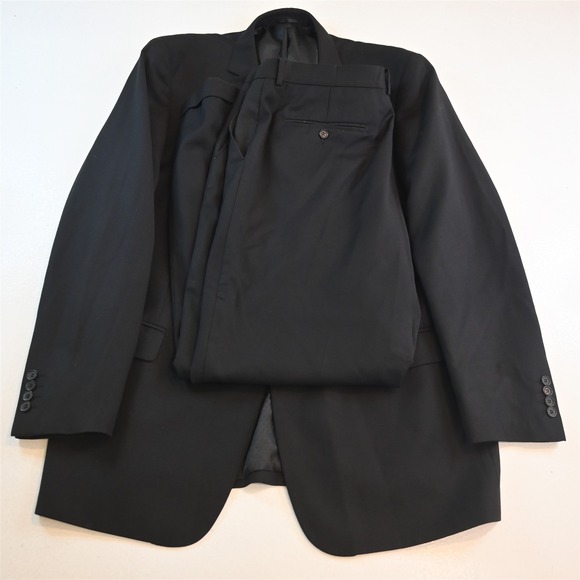 Mantoni 48L 40x32 Black Super 140s Wool Mens Jacket Pants Suit